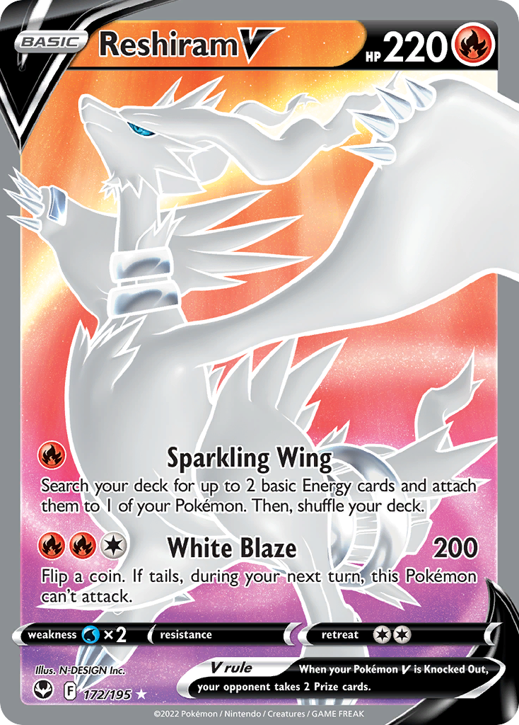 Reshiram V Pokémon Card 172/195 from Silver Tempest
