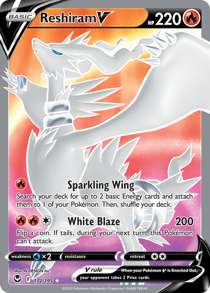 Reshiram V Pokémon Card 172/195 from Silver Tempest