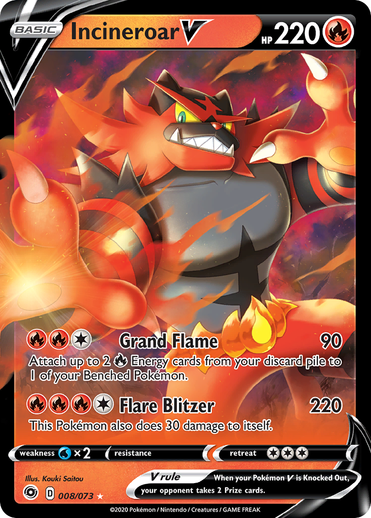 Incineroar V Pokémon Card 008/073 from Champion's Path