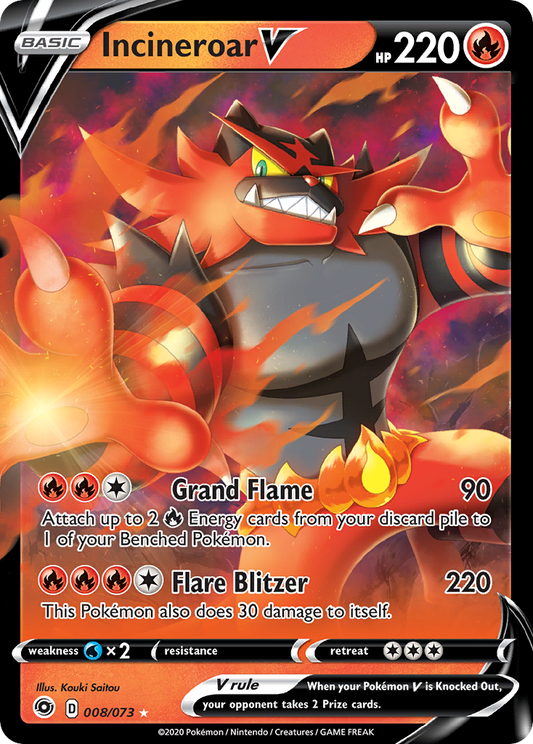 Incineroar V Pokémon Card 008/073 from Champion's Path