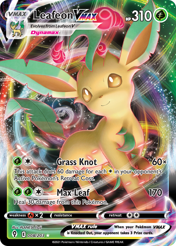 Leafeon VMAX Pokémon Card 008/203 from Evolving Skies