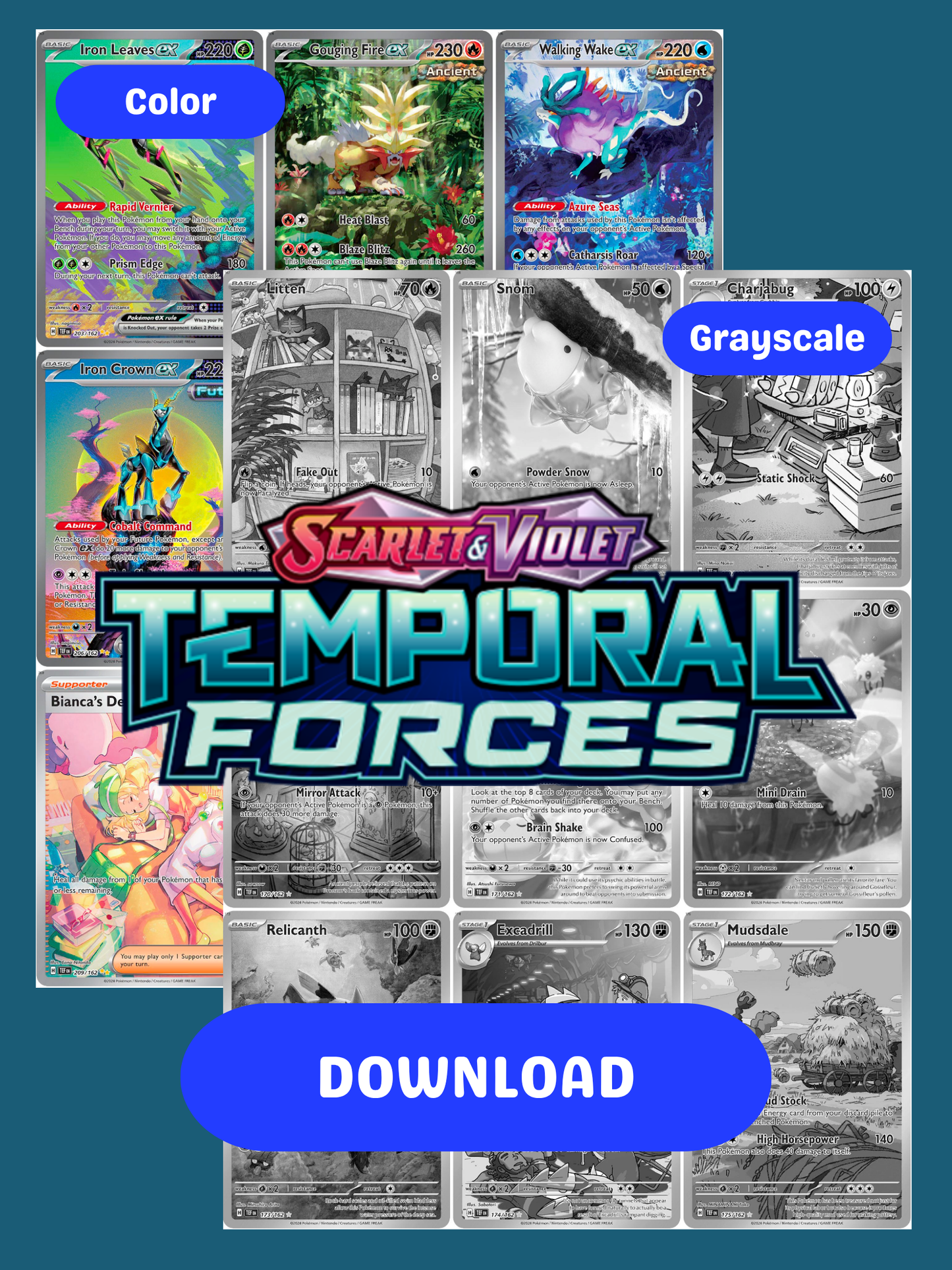 Scarlet & Violet: Temporal Forces Printable Master and Complete Set Binder Placeholders + Checklist (Digital Download)