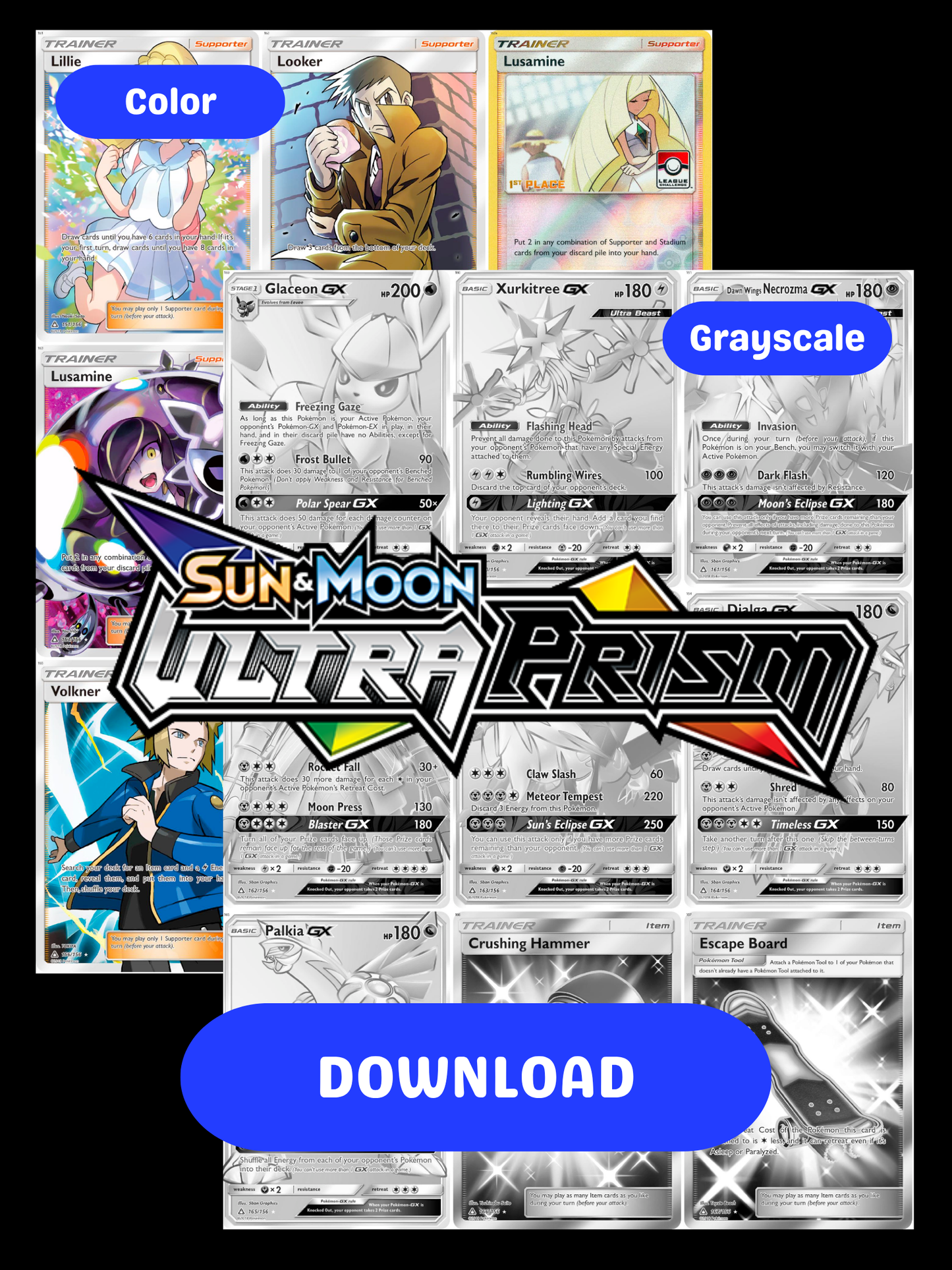 Sun & Moon: Ultra Prism Printable Master and Complete Set Binder Placeholders + Checklist (Digital Download)